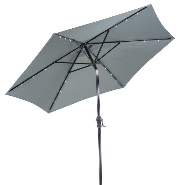 Sun-Ray 9' Round Solar Lighted Umbrella, 6Rib, 18LED, Steel