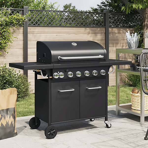 Barbecue gril à gaz avec 7 brûleurs noir acier enduit de poudre vidaXL