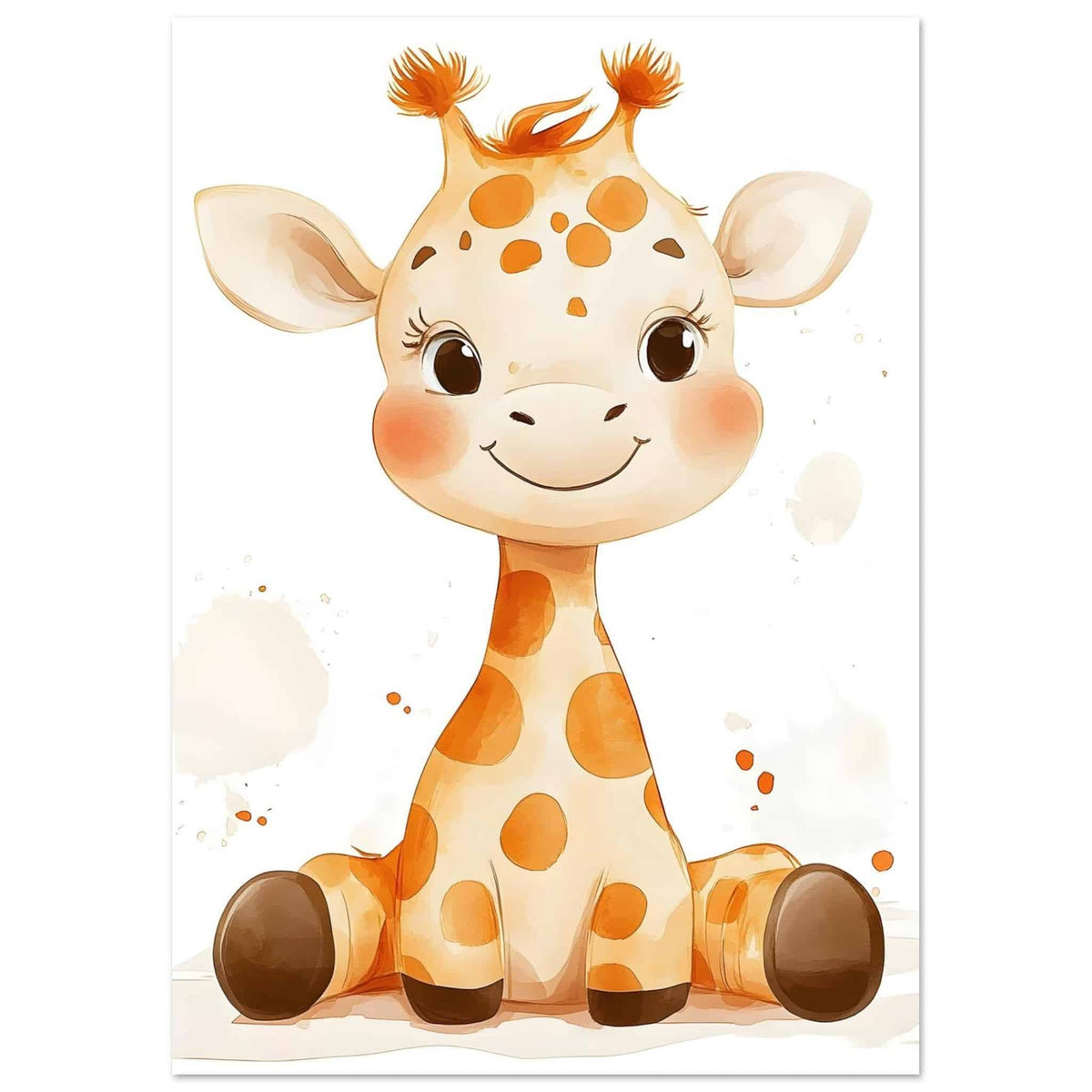 Artfulprints Poster Schattige baby giraffe  - A4 21x29.7 cm - Geel