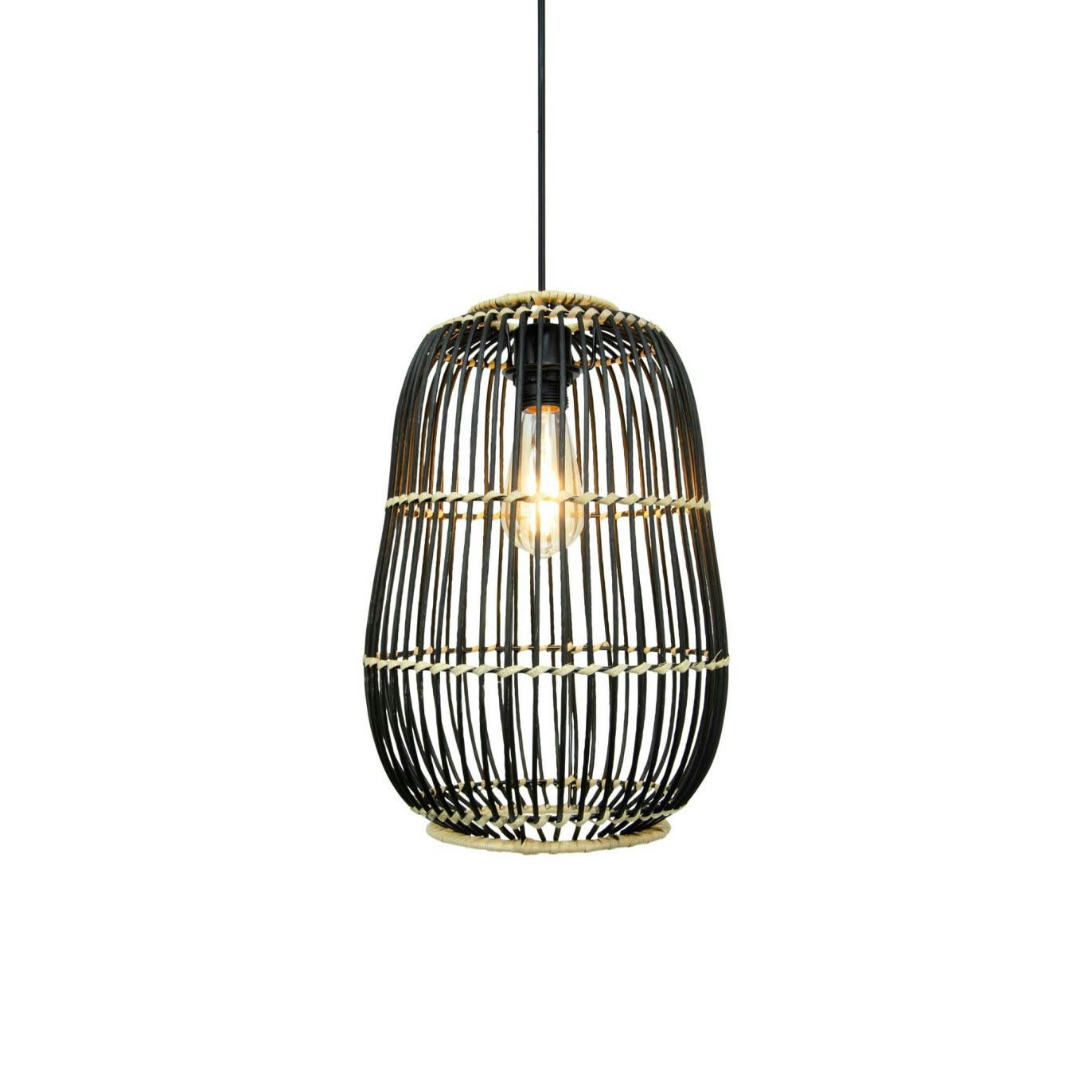 LATIE PM - Suspension petit modèle en rotin tressé noir et naturel