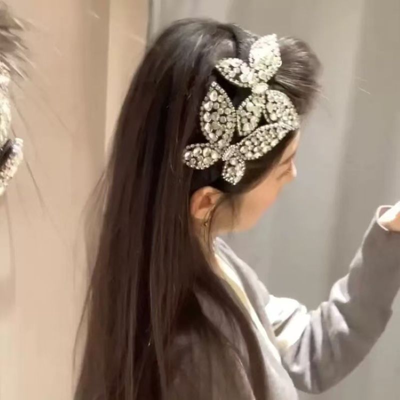 PEACH ACCESSORIES Crystal Embellished Butterfly Black Headband