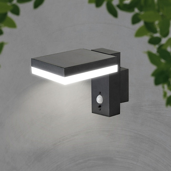 Applique Solaire Extérieure - Détecteur PIR - 220lm - IP54 - 3000K - Aluminium Noir