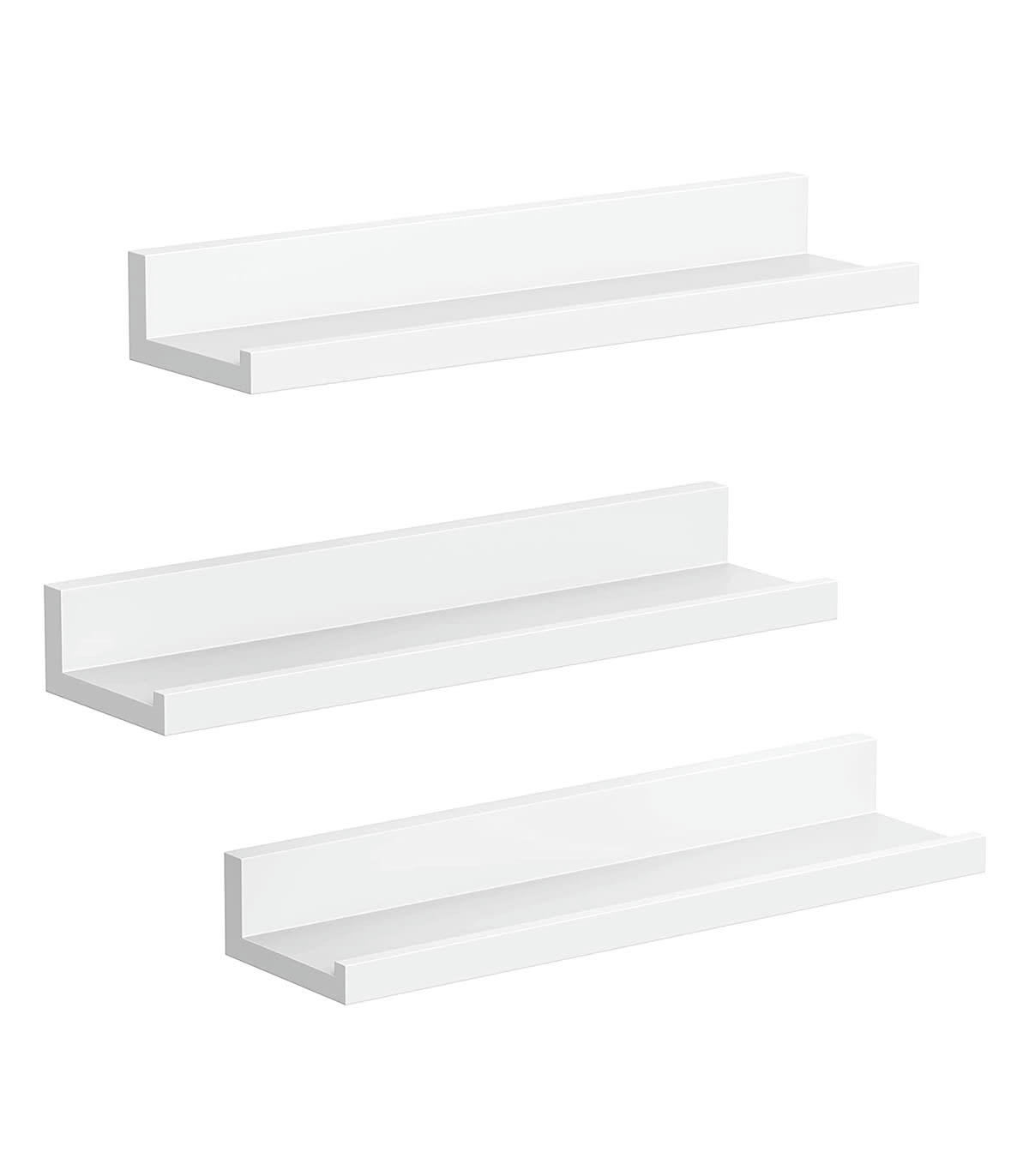 - Lot de 3 Étagères Murales Blanches avec Rebord - L38 cm