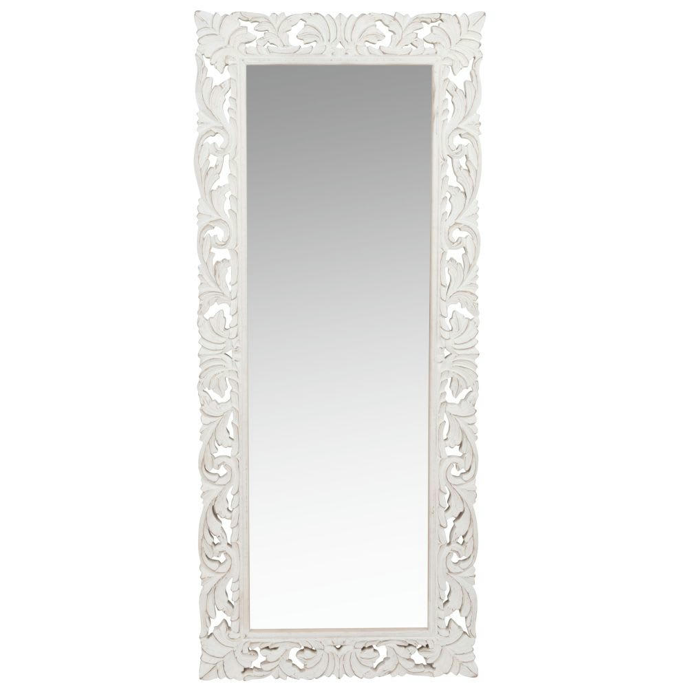 LOMBOK - Miroir rectangulaire en bois de manguier sculpté blanc 54x130