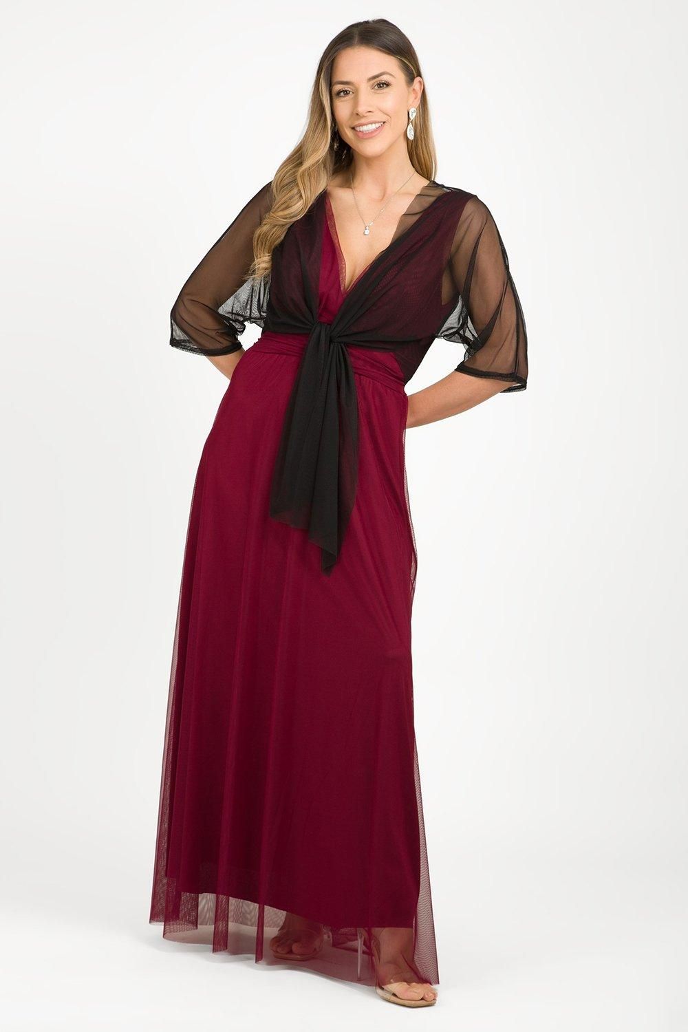KRISP Tie Front Batwing Mesh Shrug