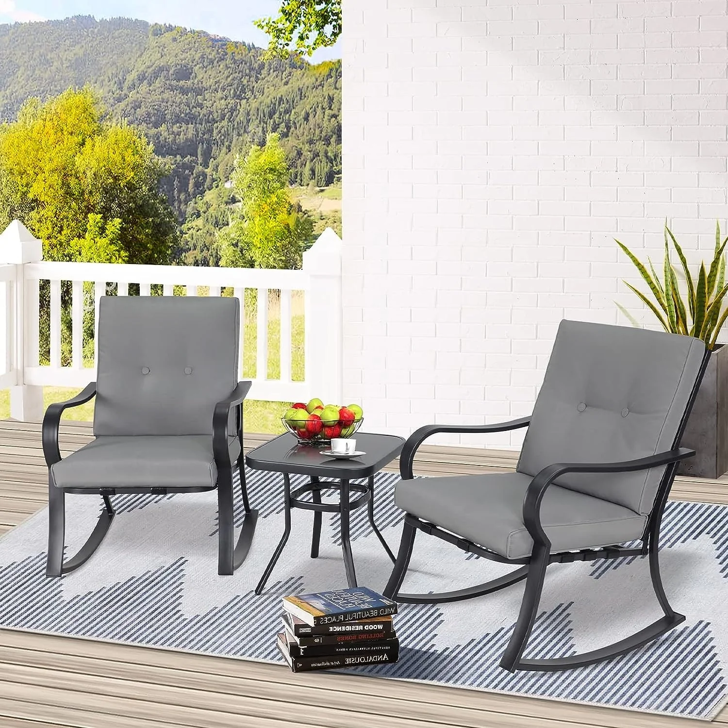 3-piece Rocking Chair Patio Bistro Set with Side Table
