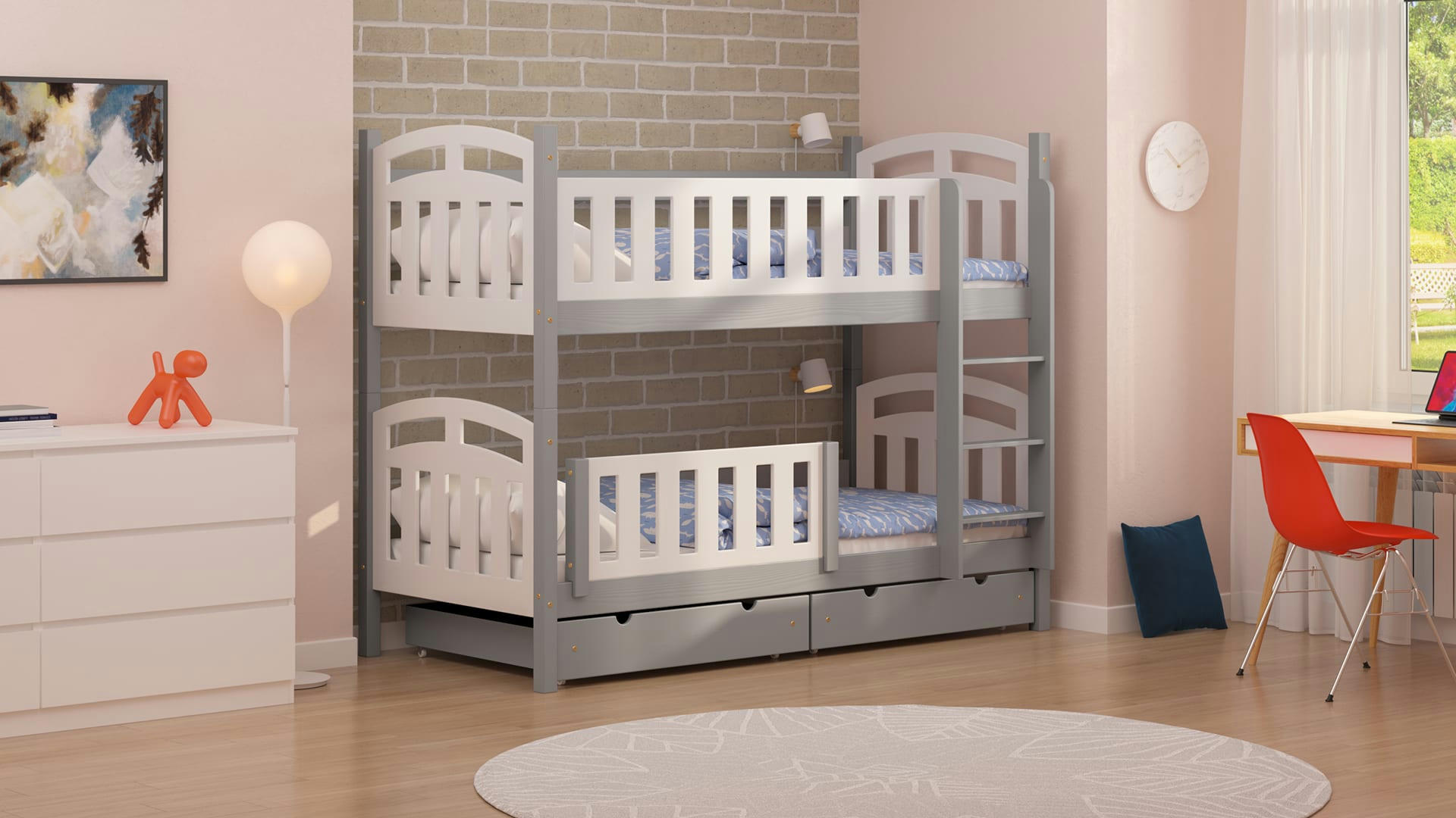 - Lit superposé en pin massif&MDF 200x90 gris