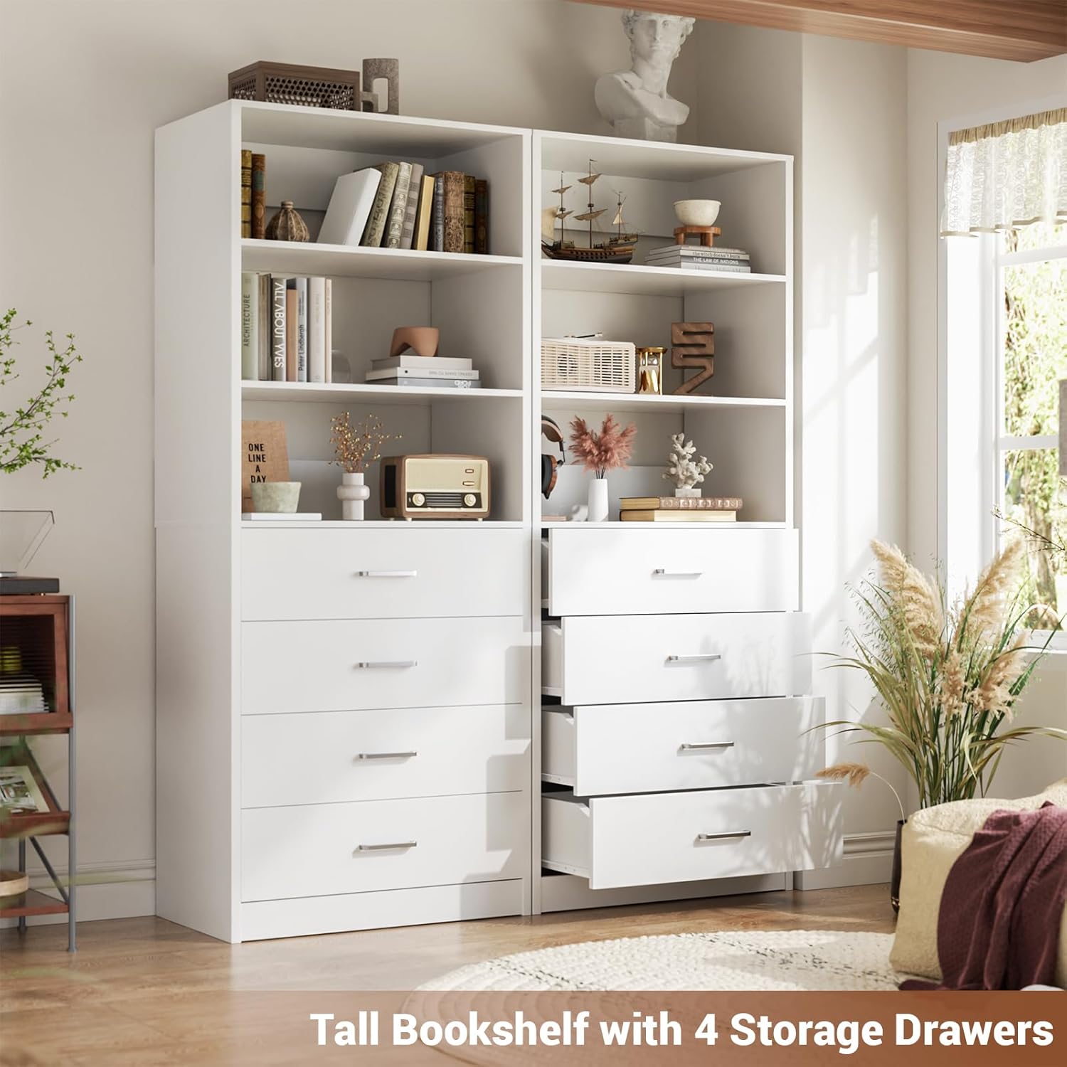 Aheaplus Closet Drawers System, 21.3 Wood Closet Organizer System with 4 Drawers, Modular Walk-in Closet System Storage Unit, Small Closets Wardrobe Rack, Tall Storage Cabinet Unit, White