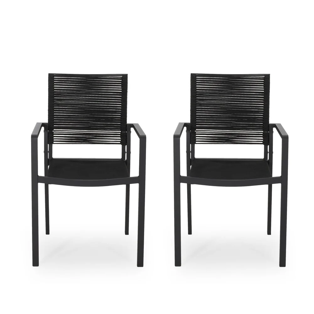 Lillian Outdoor Modern Aluminum Dining Chair with Rope Seat (Set of 2) by Christopher Knight Home