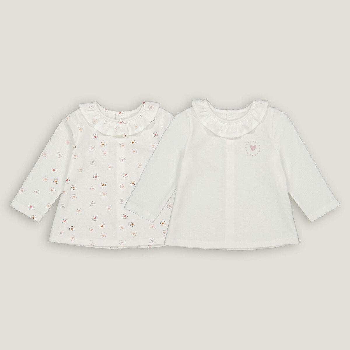 Lot de 2 T-shirts manches longues, motif coeurs