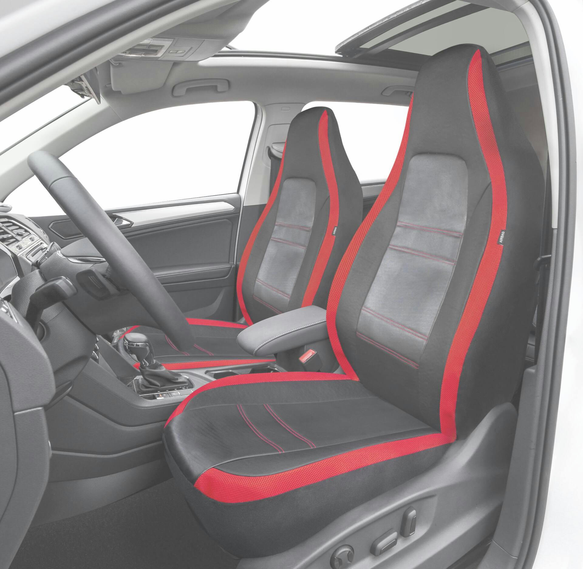 AutoTrends High Back Faux Leather Sporty Seat Cover, Black & Red, 2-pk