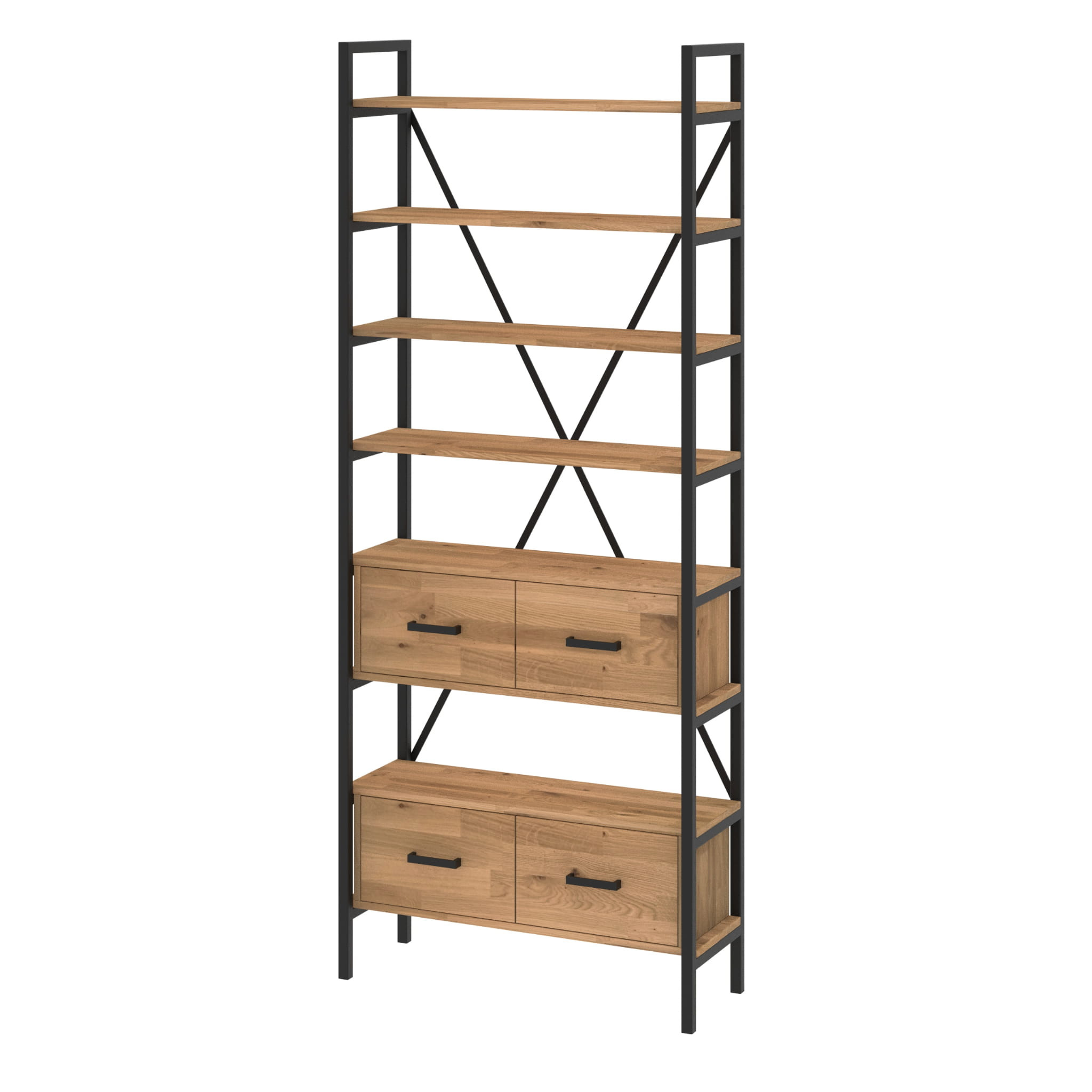 Regał dębowy Medium-Cabinet 245x80x30 cm LOFT z drzwiczkami K1-2