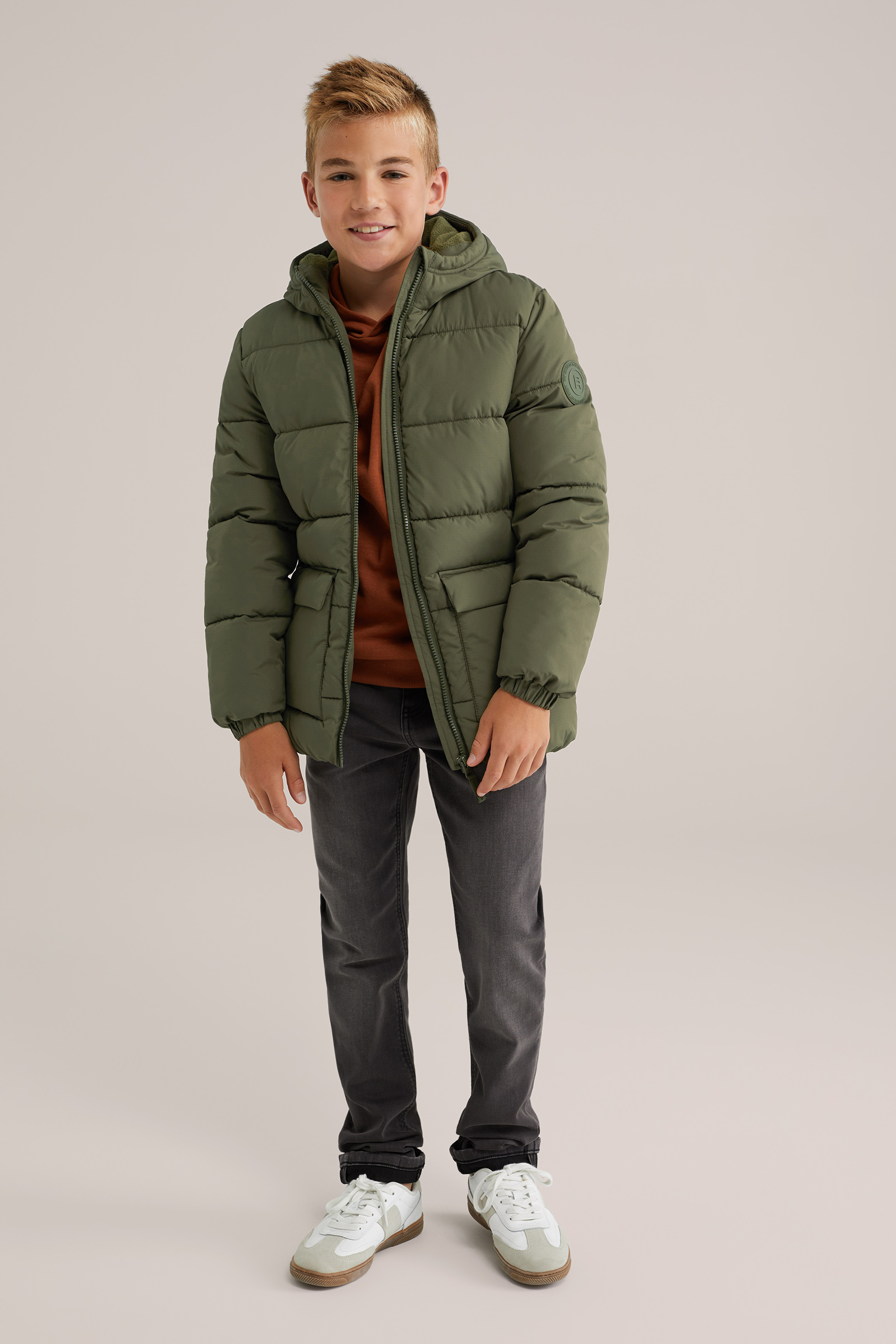 Jongens gewatteerde jas met capuchon