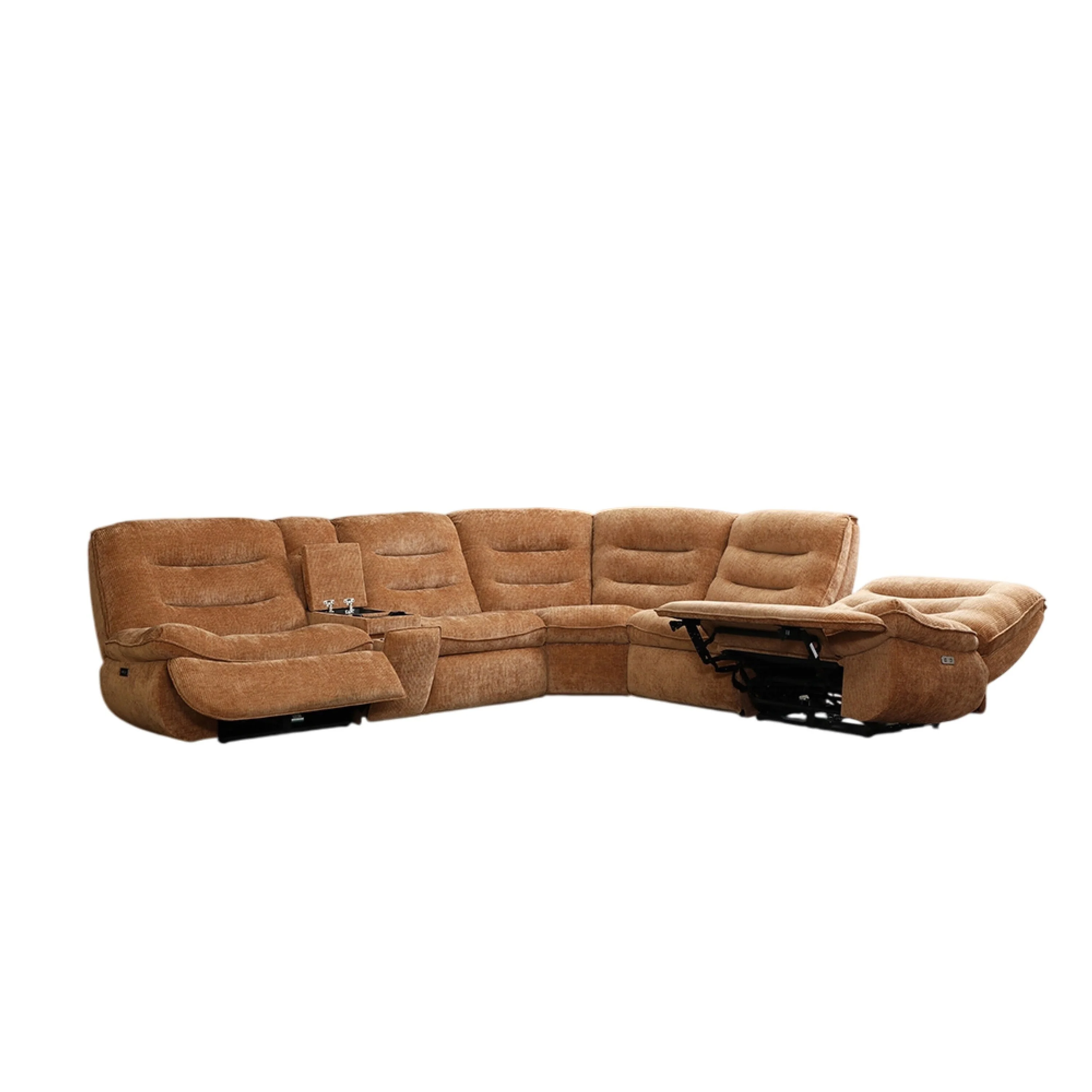 Emett Power Recliner Sectional Sofa, Cupholder, Orange Chenille 139in