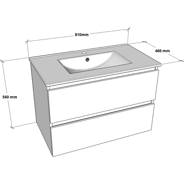 Meuble salle de bain 80 cm - Plan vasque céramique - Effet bois strié - A suspendre - Karaib 2