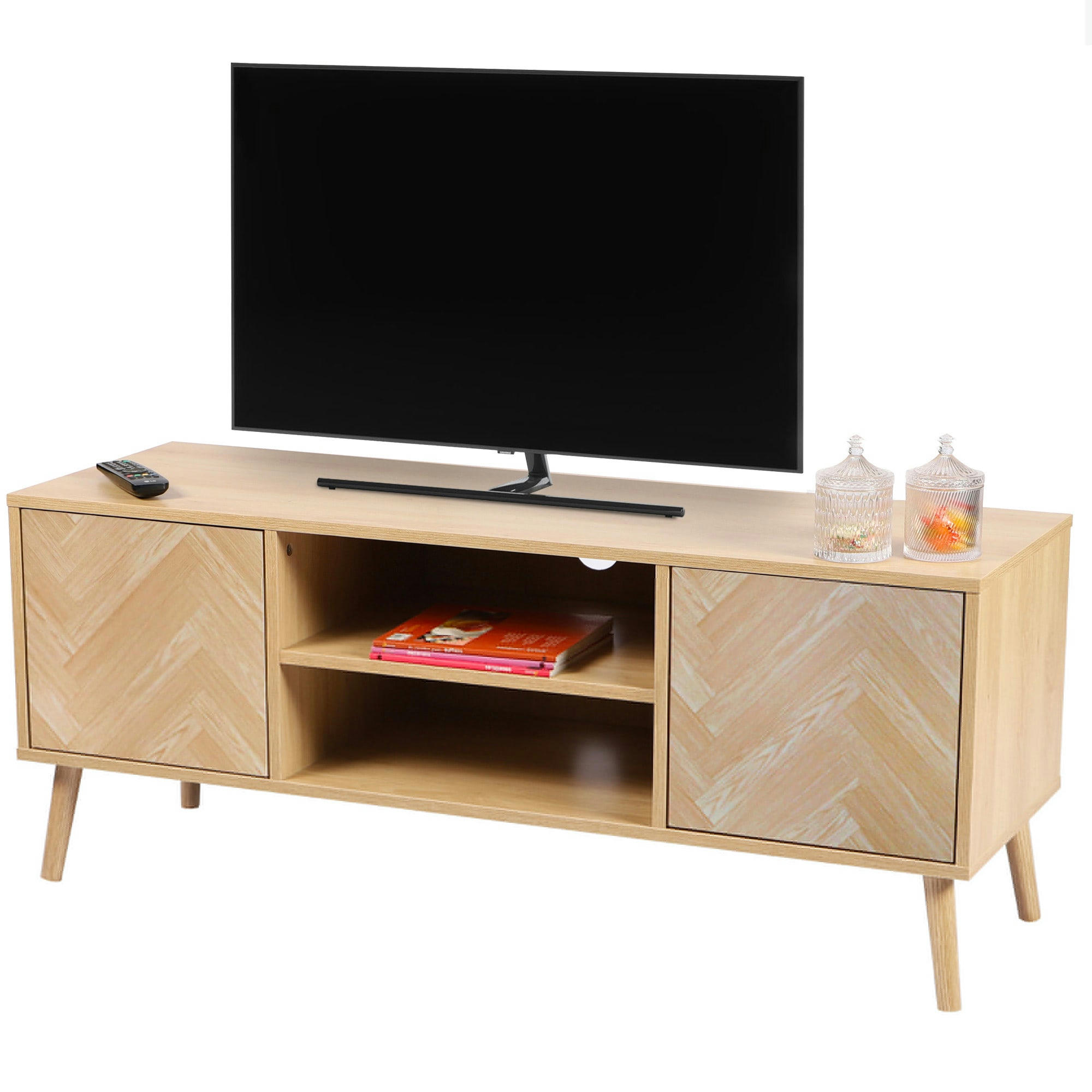 - Meuble de télévision bois 2 portes et étagères 120x40x49cm