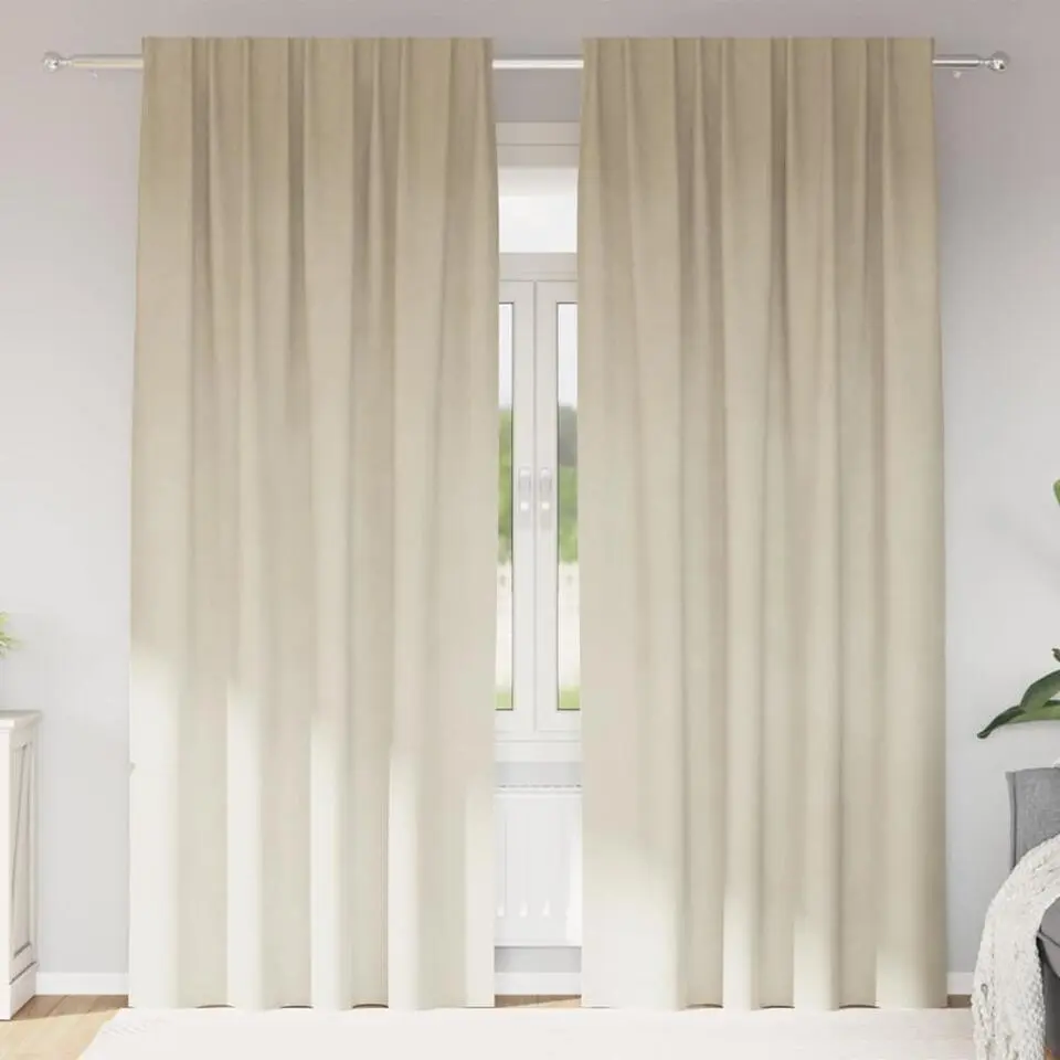 vidaXL Gordijnen met lussen - Verduisterend - Cr&egrave;me Fluweel - 140x225 cm - 2 St.