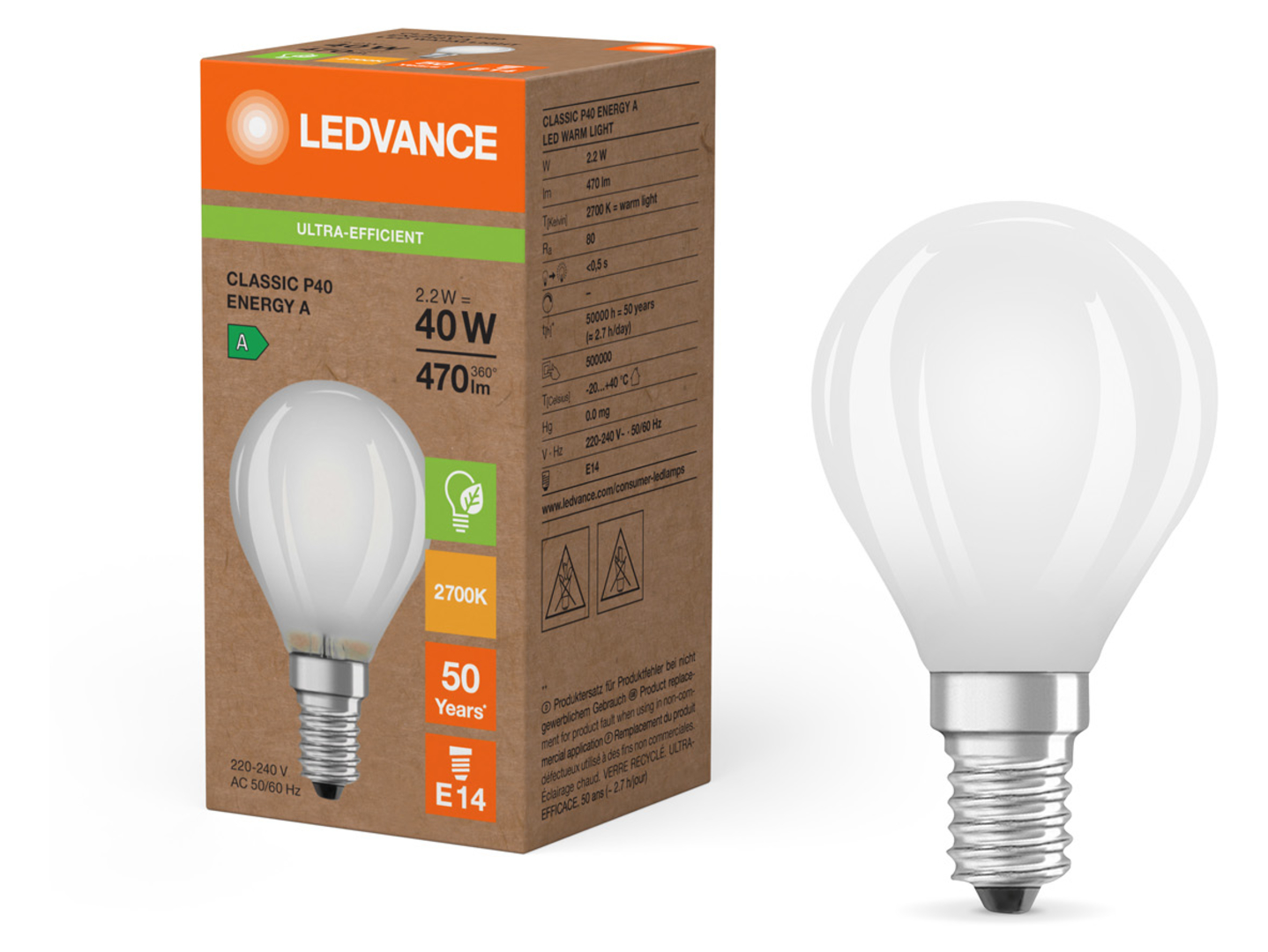 Żarowka LED Kulka E14 2,2W z ciepłą barwą światła