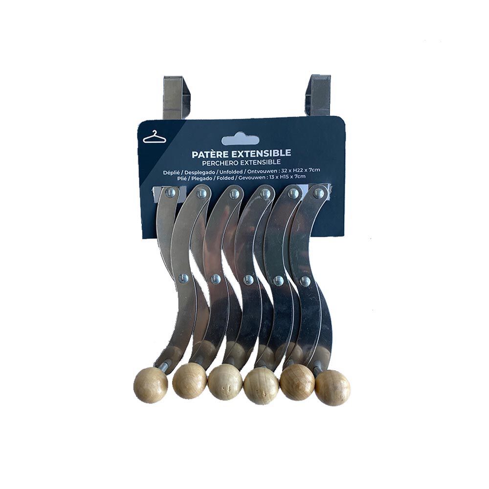Patère extensible 6 crochets acier bois