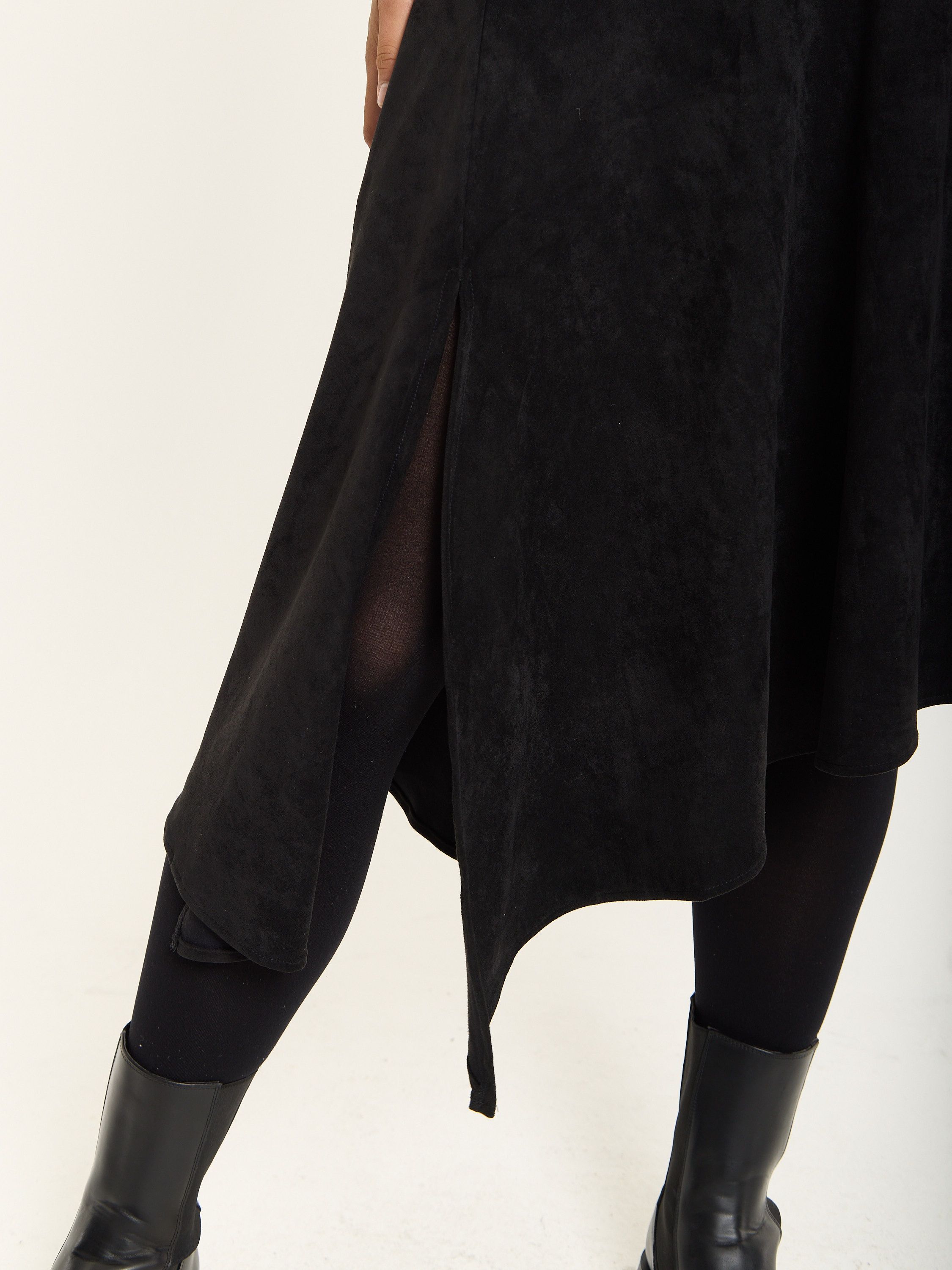 House of Holland Black Faux Suede Asymmetric Midi Skirt