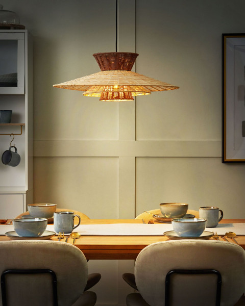 Rattanowa lampa wisząca brązowo-beżowa boho