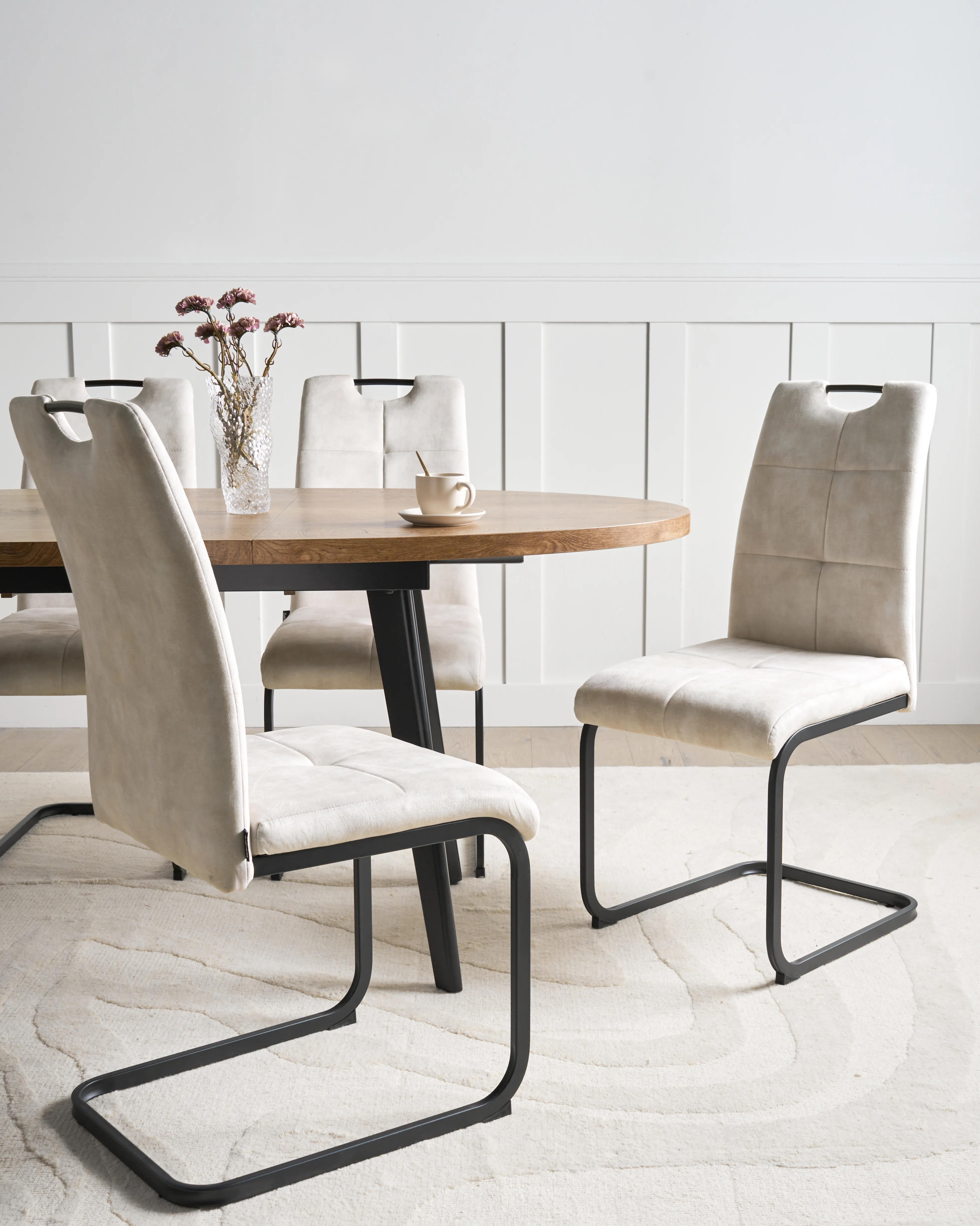 Set of 4 Dining Chairs CISCO Fabric Light Beige