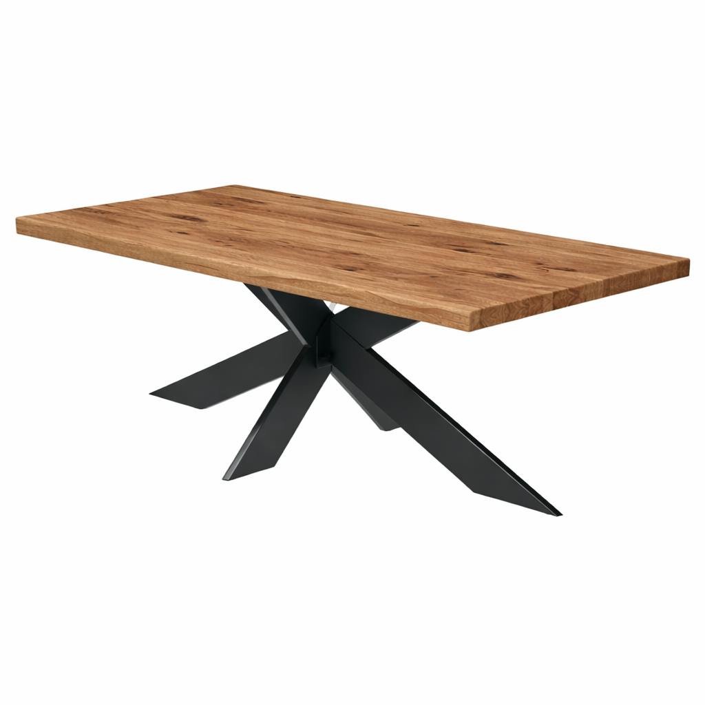 Table extensible bois brun bords droits pied noir fin 220 cm PALERME