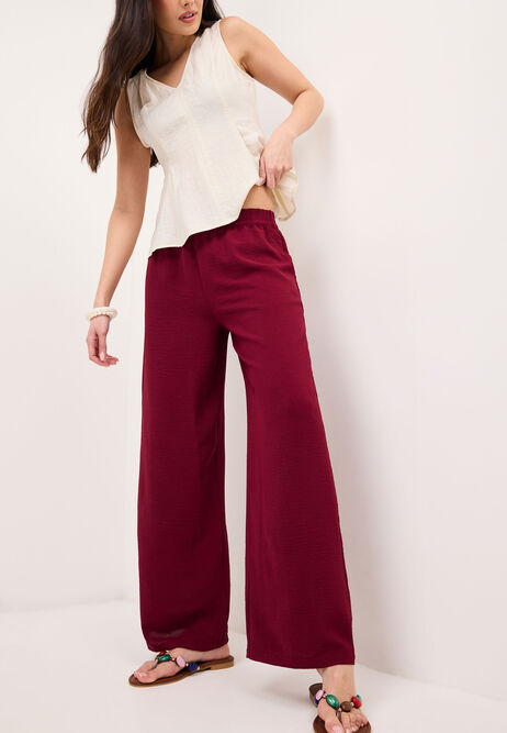 Womens Burgundy Airflow Wide Leg Trousers