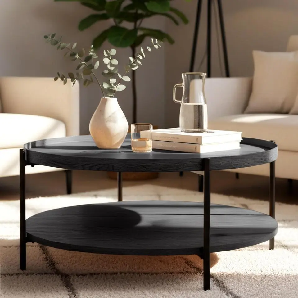 CLP Bijzettafel Corbitan zwart Frame - Hout - grijs