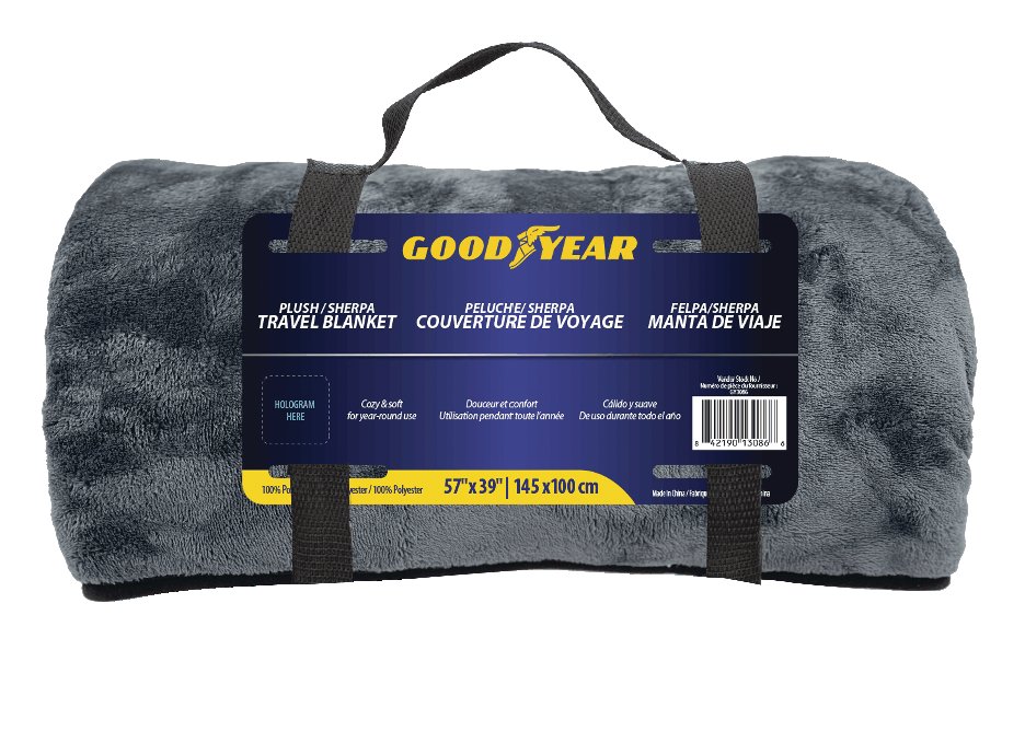 Goodyear Sherpa Travel Blanket, Grey, 39 x 57-in