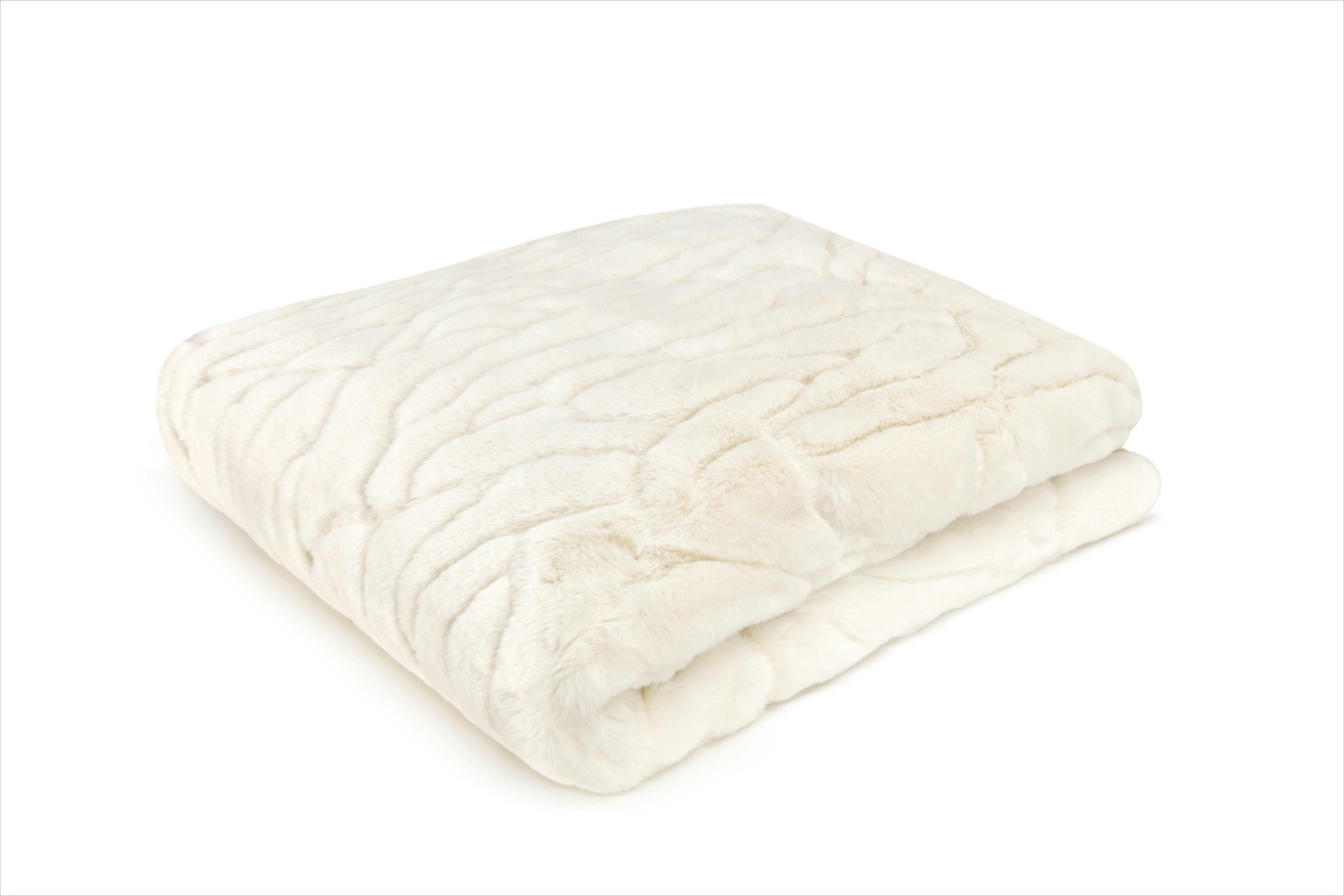 SKINS - Plaid fausse fourrure vison ivoire doublure unie 200x150