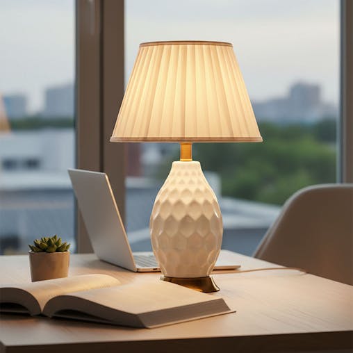 SOGA 4X Textured Ceramic Oval Table Lamp with Gold Metal Base White