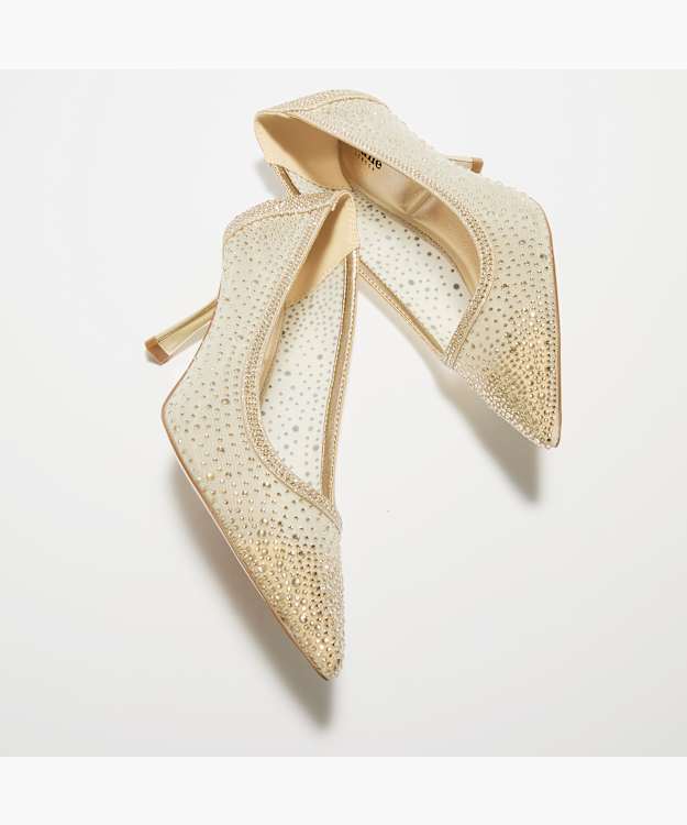 Brivelle Gold - Embellished Slingback Heeled Court Shoes