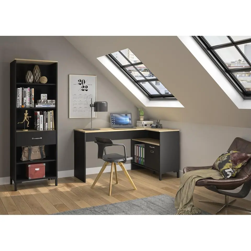 Diagone Hoekbureau Manchester - 136x88cm - Zwart/Eikenkleur