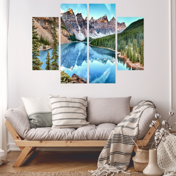 Obraz 4-Częściowy GÓRY Jezioro Drzewa 3D 80x60cm