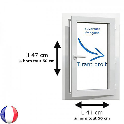 Fenêtre PVC 1 vantail H 45 x L 40 cm OF pour pose en neuf avec poignée - tirant droit