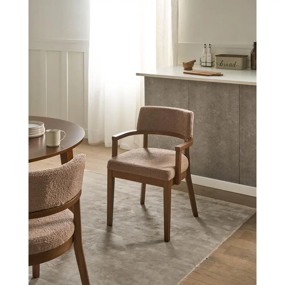 DALBO - Eetkamerstoel set van 2 - Donkerbruin/Taupe - Boucl&eacute;