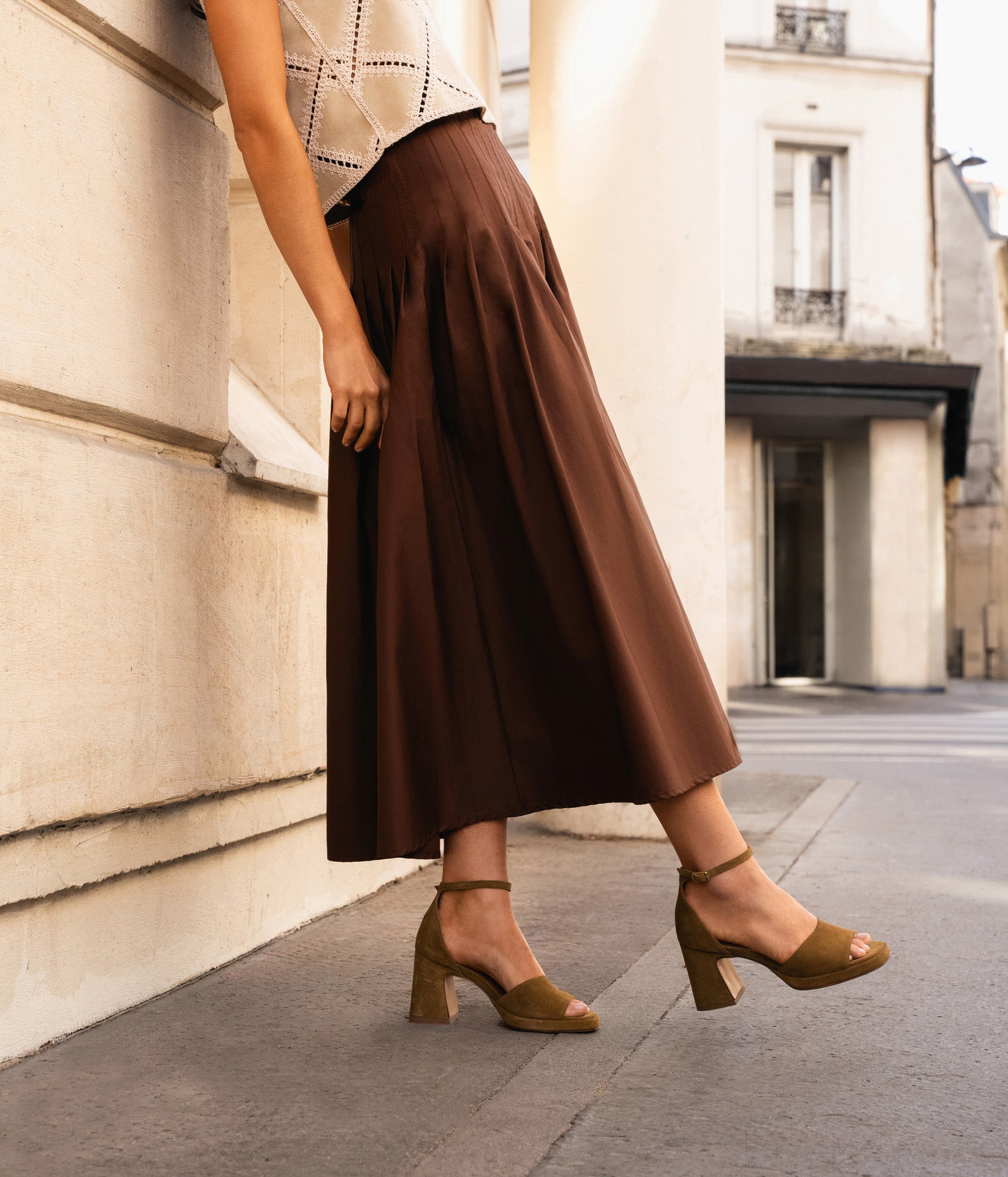 Sandales velours olive Felicy
