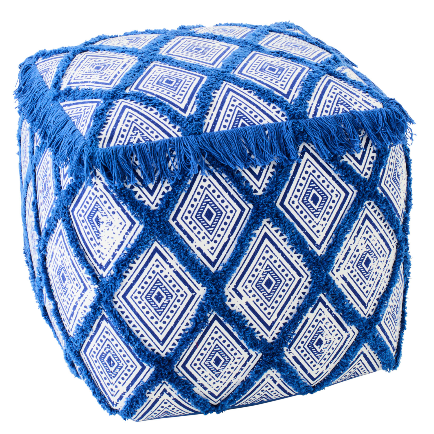 J-Line poef Oosters Patroon - katoen - blauw/wit