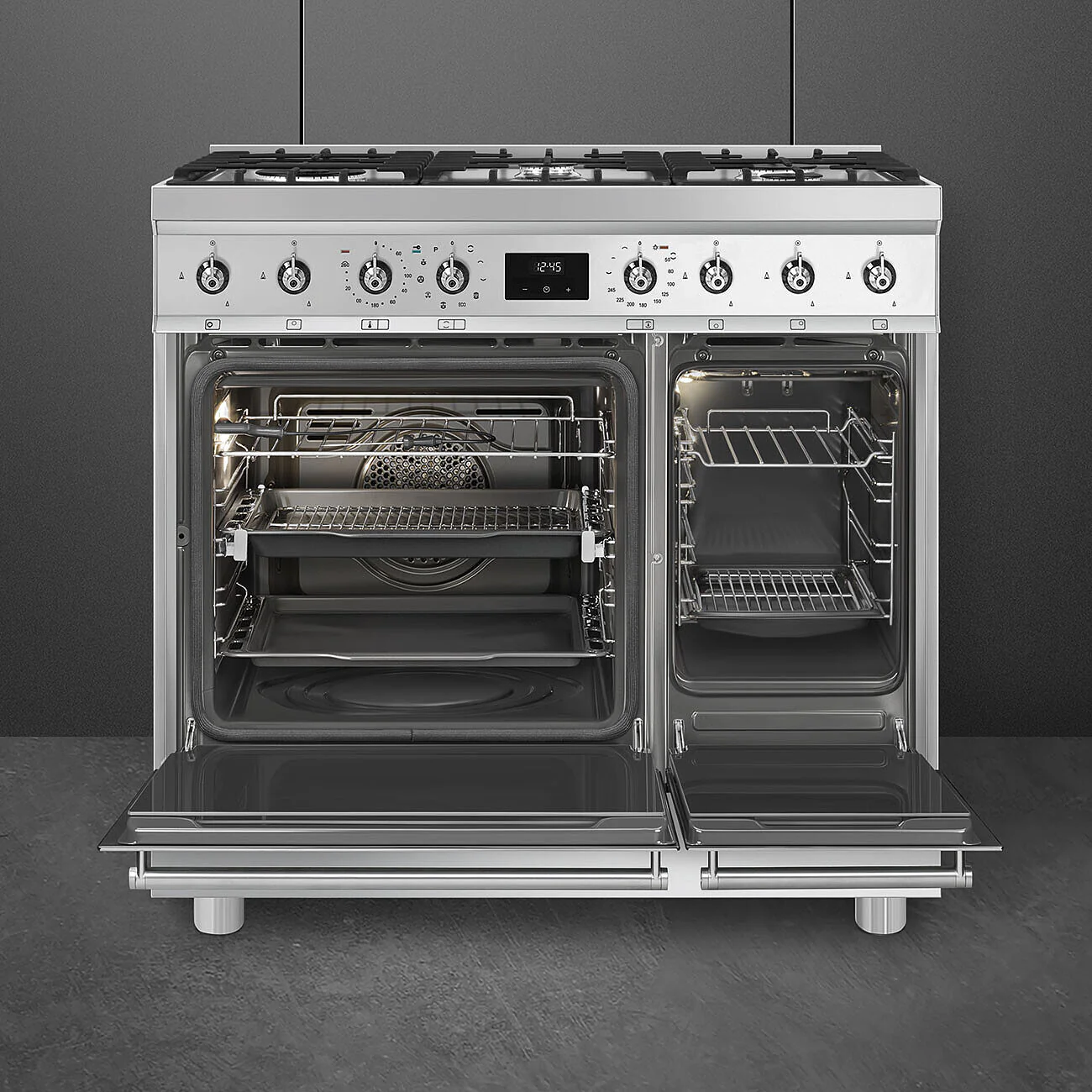 90cm Stainless Steel Double Cavity Dual Fuel Pyrolytic Cooker with Meat Probe