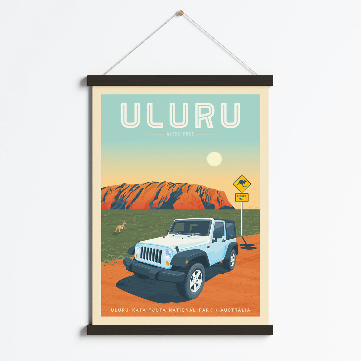 - Affiche Uluru Australie + Cadre Magnétique (Bois Noir) 50x70 cm