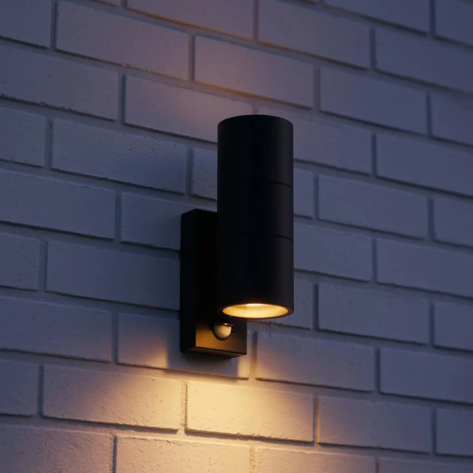 Qazqa wandlamp met bewegingssensor duo zwart gu10