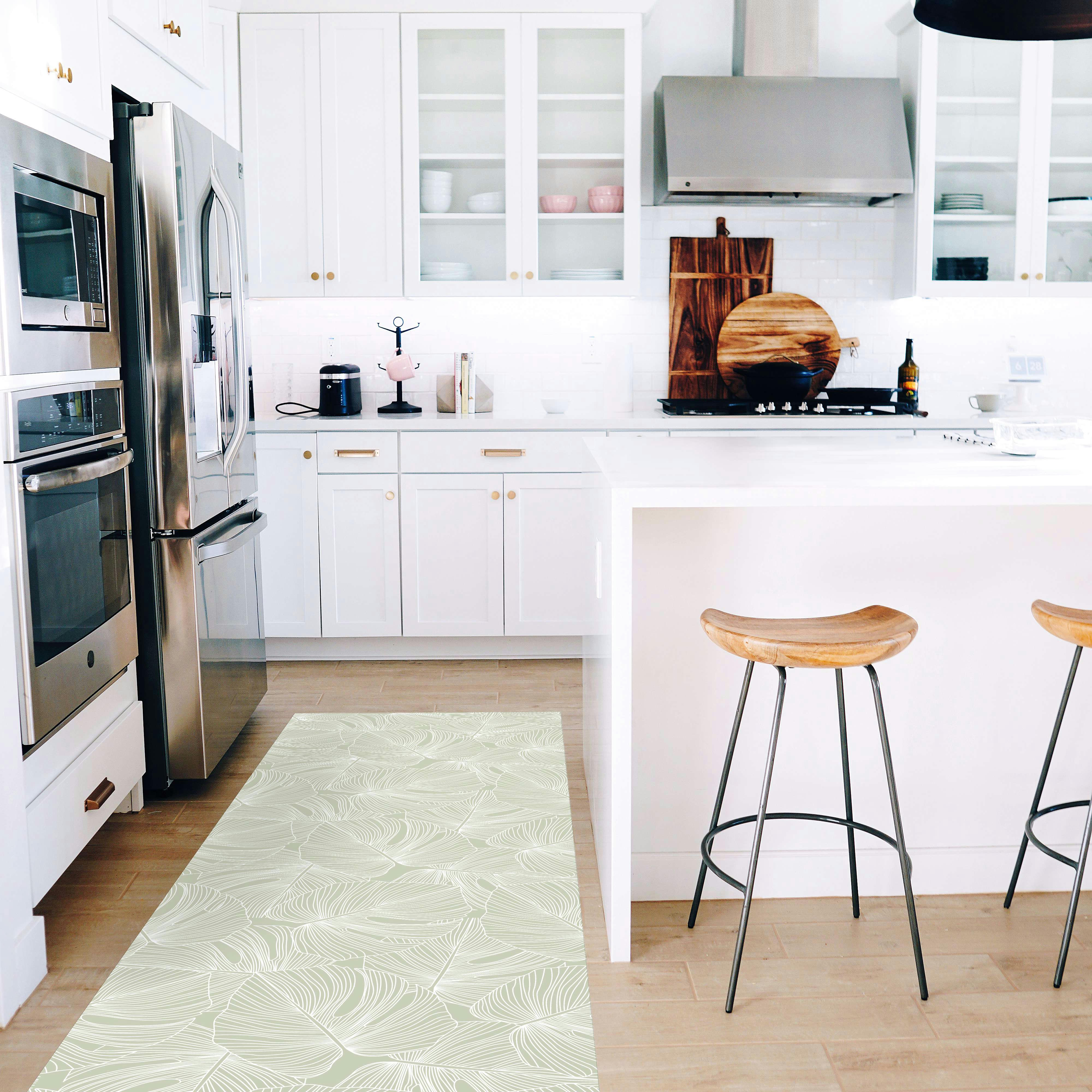 PALMS - Tapis en vinyl palmiers vert 48x98 cm