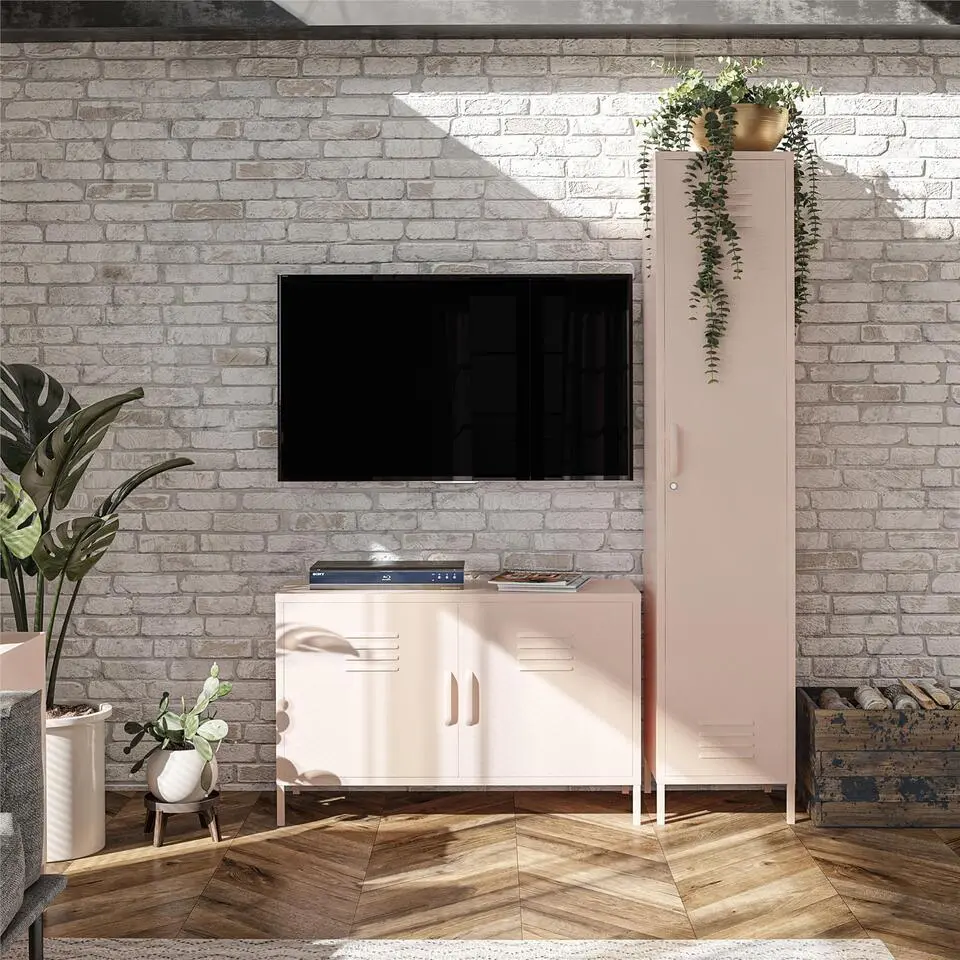 Mission District - Hoge kast met 1 deur en roze metaal