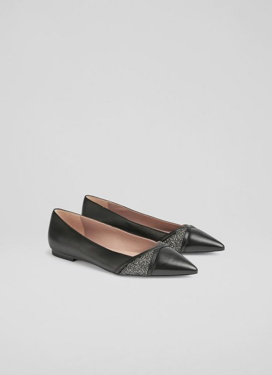 Diane Leather Crystal Black Detail Pointed Flats
