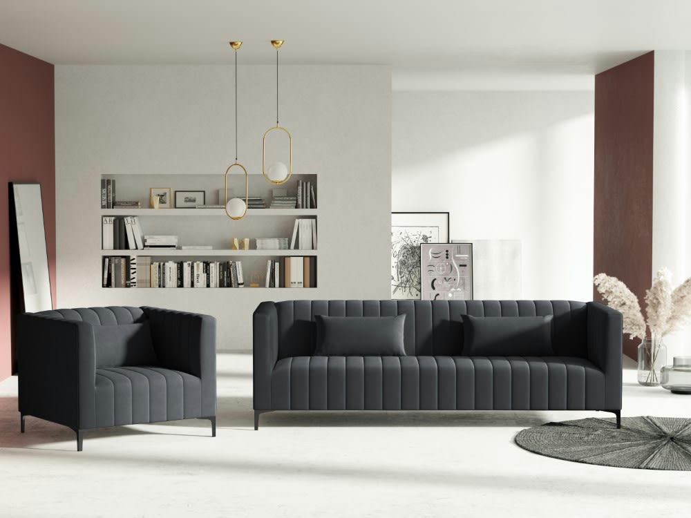 ANNITE - Fauteuil en velours gris foncé