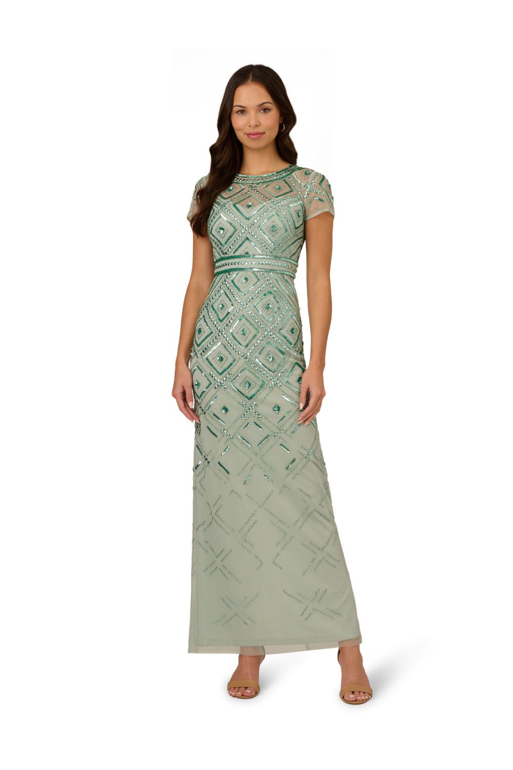 Adrianna Papell Beaded Long Column Dress