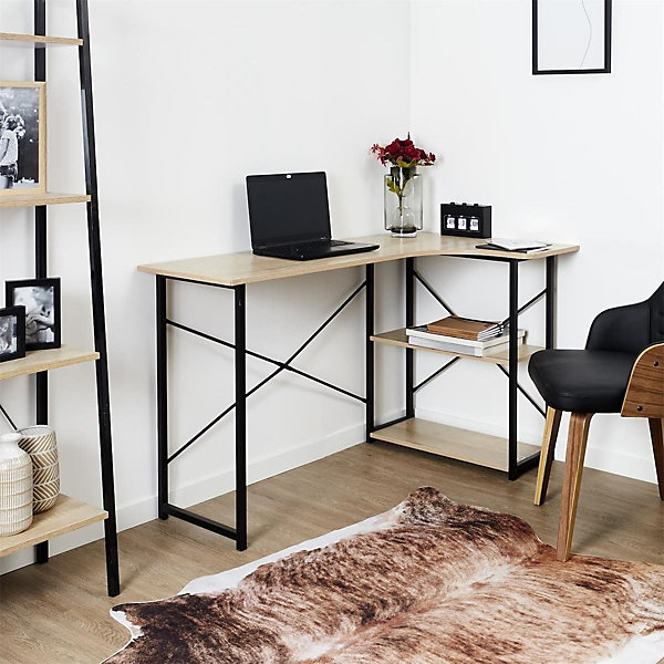 BIWO - Bureau d'Angle Noir etavec 2 Tablettes