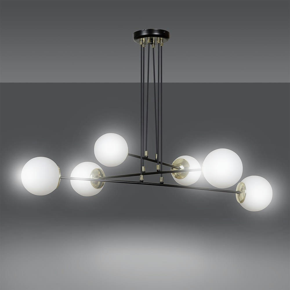 SIGNO - Suspension élégante 6 lumières nordique noir avec détails dorés