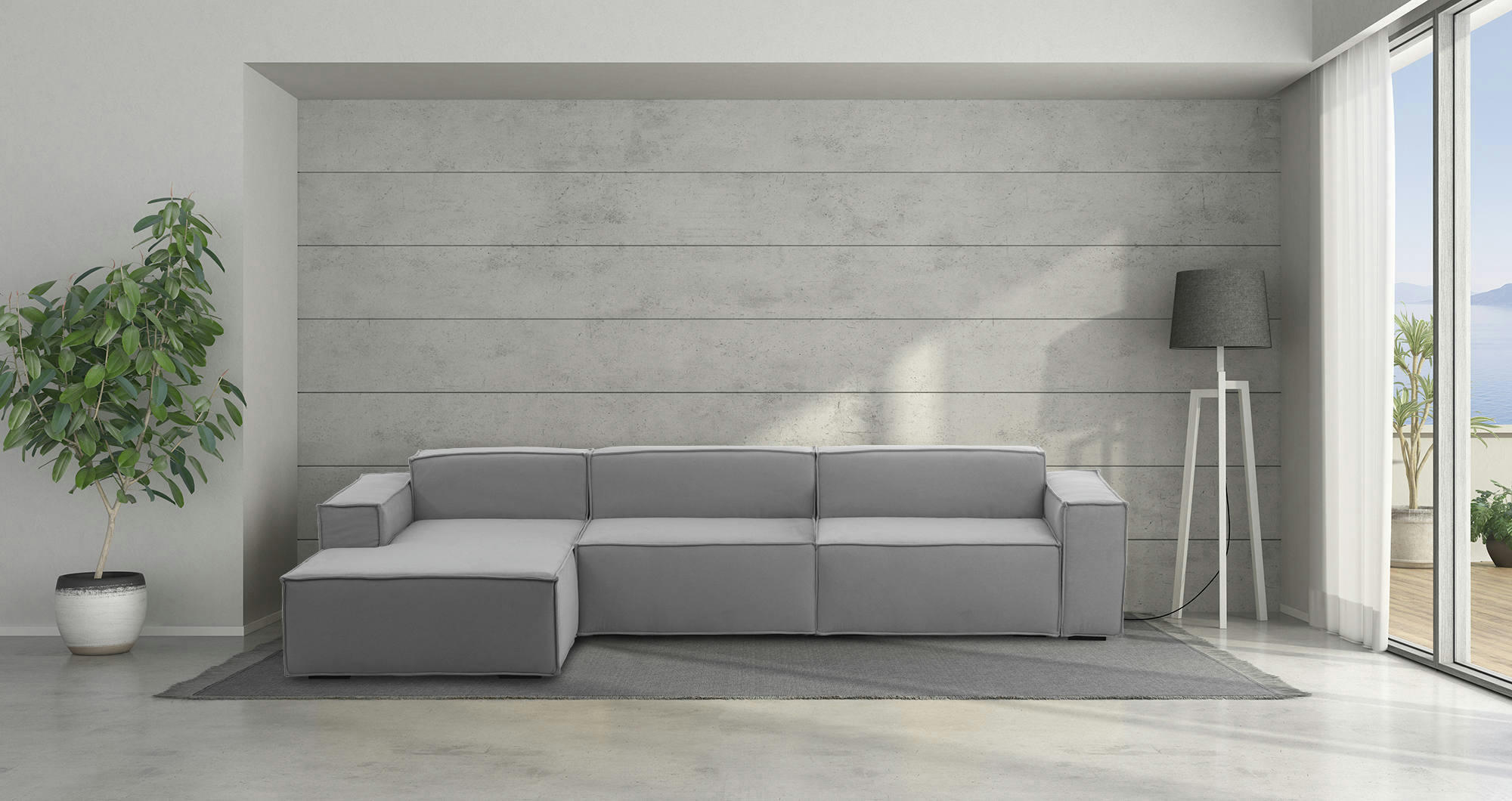 DGARZY - Canapé d'angle 4 places en tissu gris